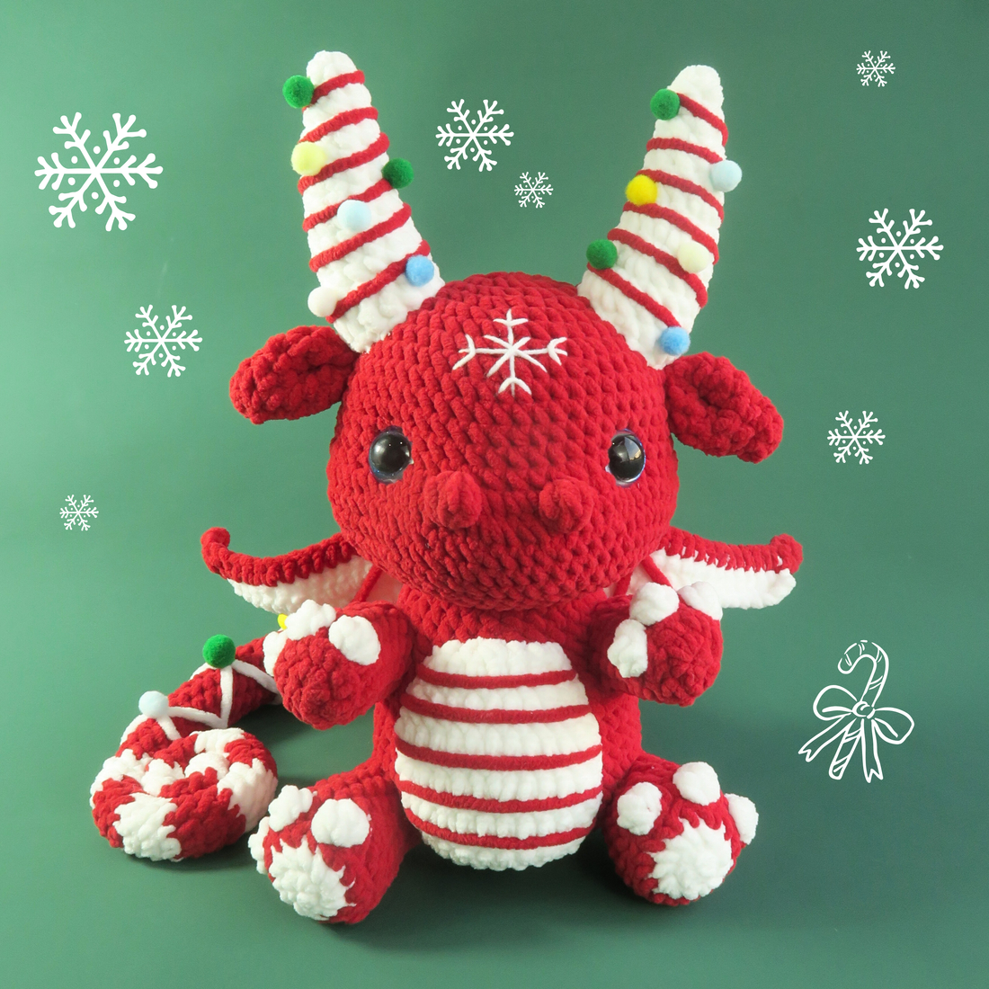 Christmas Candy Cane Dragon Crochet Pattern