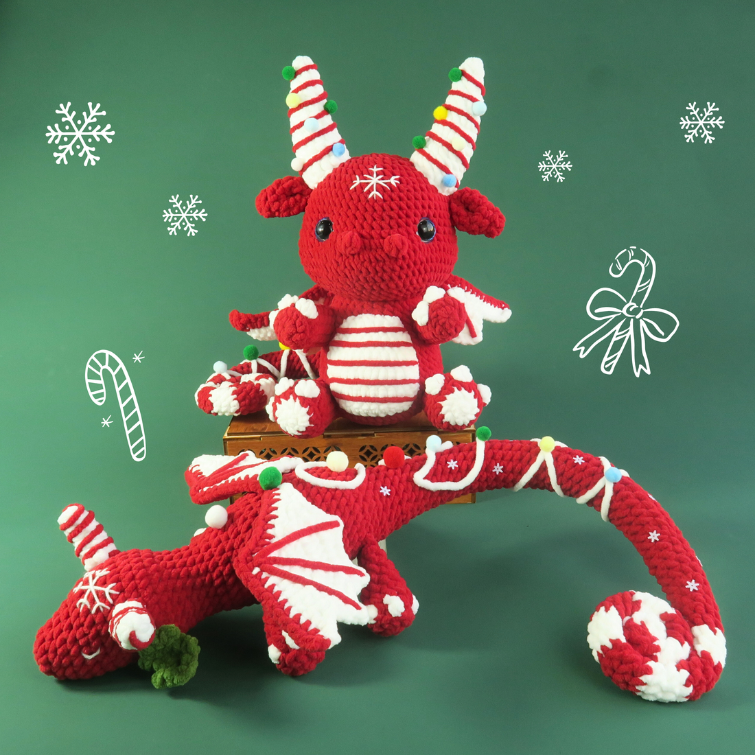 2in1 Christmas Candy Cane Dragons Crochet Pattern