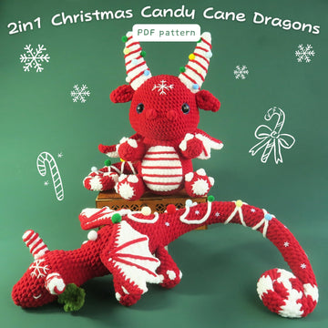 2in1 Christmas Candy Cane Dragons Crochet Pattern