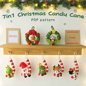 7in1 Christmas Candy Cane Hanging Crochet Pattern Bundle
