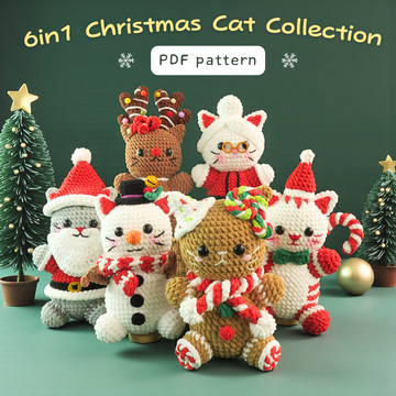 6in1 Christmas Cat Collection Crochet Pattern