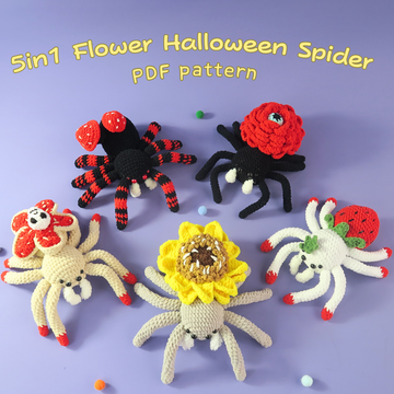 5-in-1 Halloween Flower Spiders Crochet Pattern